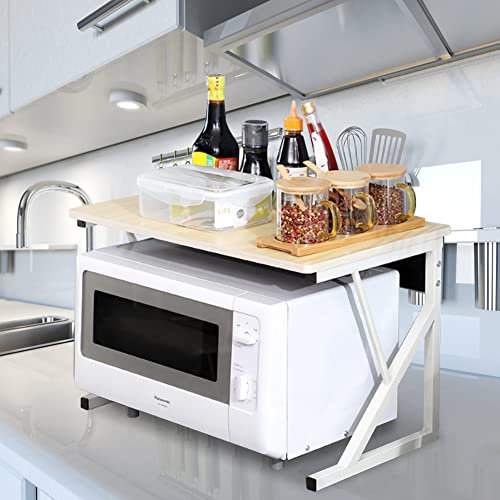 HUOLE Estantería para microondas, Estante de Cocina Extensible de 3 Niveles con Ganchos, encimeras de Cocina para tostadora,hervidor de Agua,Botella de especias-54 * 35 * 34,5 cm-Color Arce Blanco