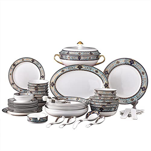 Ensemble de vaisselle, style scandinave européen, vaisselle à 52 têtes, bol en céramique, baguettes, plat et assiette, ustensiles de cuisine (D gris clair)