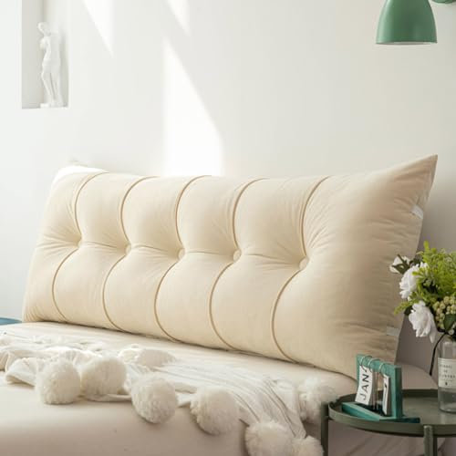 Luxus-Rückenkissen für Kingsize-Bett, Kopfteil, Lesekissen, Dreieckskissen, extra weiche Sofa-Rückenlehne zum Fernsehen oder Spielen, 200 cm (200 x 55 x 20 cm, Beige)