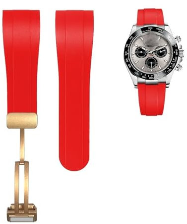 KLVN 22 mm gebogenes Ende Gummi Armband für Rolex Submariner Daytona GMT Yacht-Master Silikonband Schwarz Uhrenarmband Sport Armband, 22 mm, Achat