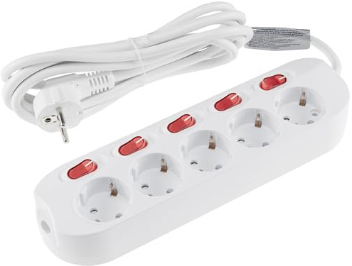 ChiliTec Steckdosenleiste 5-Fach 3 Meter Kabel | Einzelschaltung, Jeder Steckplatz schaltbar, beleuchtete Schalter