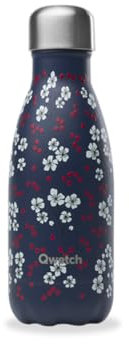 QWETCH – Botella isotérmica Originals Hanami azul 260 ml – 24 h fría y 12 h caliente, impermeable, sin BPA y reutilizable, botella de acero inoxidable isotérmica para deporte, viajes, oficina,