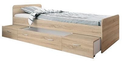 AVANTI TRENDSTORE Siris - Letto singolo con 3 cassetti in legno laminato di colore quercia Sonoma. Dimensioni ca. LAP 204x65x95cm