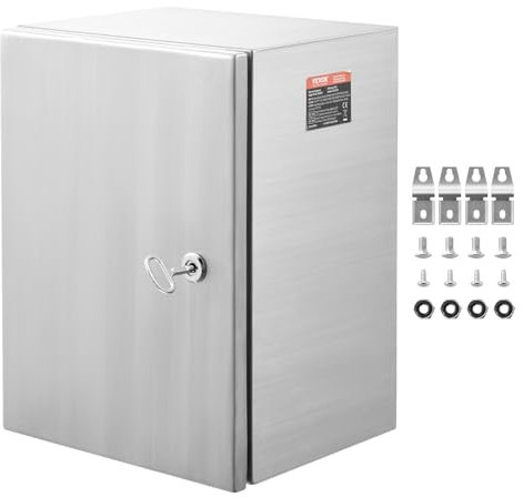 VEVOR Schaltschrank, 40,6 x 30,5 x 15,2 cm, Elektrogehäuse aus Edelstahl 304, wandmontiertes Gehäuse für elektrische und elektronische Geräte für den Außenbereich mit Schloss wasserdicht nach IP66