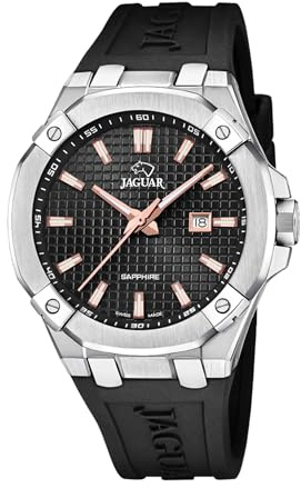 JAGUAR Swiss Made Herrenuhr Analog aus Leder Schwarz | Quarzuhr, Kalender, Widerstandsfähiges Saphirglas, Wasserdicht 10 ATM, J1010/4, Diplomatic, Schwarzes Zifferblatt