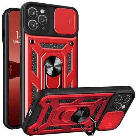 LBH Armor Hülle kompatibel mit Apple iPhone 11 Pro Max Case mit Kameraschutz Outdoor Stoßfest Handyhülle 360 Grad Metal Ring Halter Ständer Schutzhülle für Handyhalterung Auto Magnet Rot