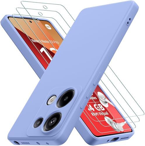 Cover per Xiaomi Redmi Note 13 Pro 4G / Poco M6 Pro 4G con 3 Pezzi Pellicola Vetro Temperato, Custodia in Morbida Silicone Liquido, Sottile e Antiurto con Rivestimento in Microfibra AntiGraffio, Viola