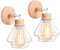 iDEGU 2 Stück Vintage Wandlampen Innen 16CM Industrial Wandleuchte aus Holz Eisen Retro Käfig Lampenschirm Verstellbare Deckenleuchte E27 Lampe für Flur Wohnzimmer Schlafzimmer Küche (Typ-D Weiß)