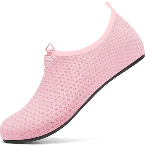 Steppli Water Shoes Yoga Quick-Dry Beach Lightweight Swim Pool Sea Surf Shoes Weitsuit Non Slip Breathable Aqua Wet Socks for Men Women Pink EU40/41=UK6.0/6.5