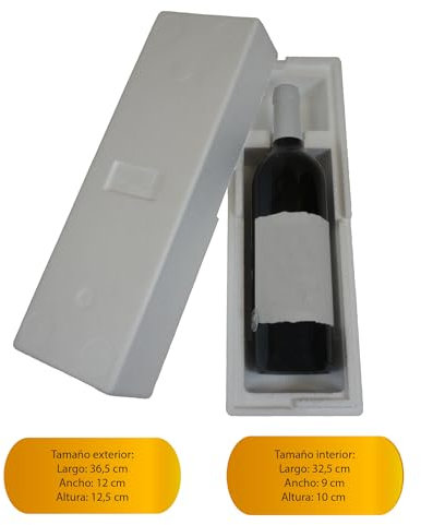 PAMPOLS Caja de Pórex para botellas de vino | Estuche de 1 botella 12 cm x 12 cm x 36,5 cm | Ideal para transportar vino o licores y protegerlos de golpes y humedad