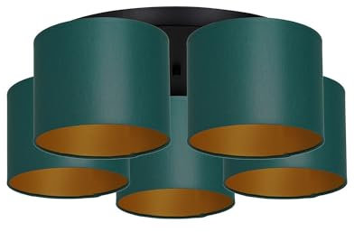 Licht-Erlebnisse Deckenlampe Metall Stoff in Petrol Gold Schlafzimmer Flur L:58 cm E27 5-flammig gemütlich blendarme Deckenleuchte Wohnzimmer TELLEGNO