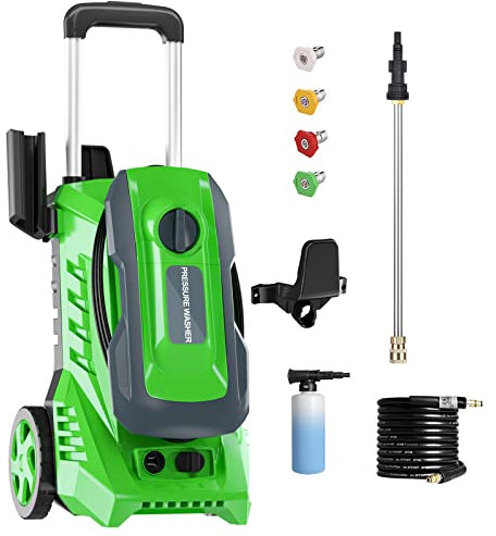 Lavadora a presión eléctrica 4800PSI-Max 3.2 GPM, lavadora a presión eléctrica con mango telescópico, lavado de autos, limpieza de suelos, color verde