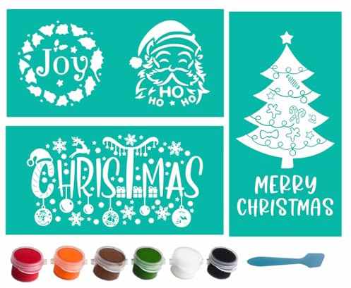 Selbstklebende Siebdruck-Schablonen, Weihnachts-Kreide-Paste, Starter-Kits, 10 Stück, Siebdruck-Transfers, wiederverwendbar, selbstklebende Weihnachtsschablonen zum Malen auf Holz, T-Shirt, Keramik,