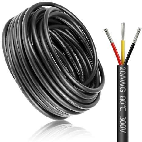 LightingWill 16.4FT/5M 20AWG 3x0.5mm² Electrical Wire, 3 Core, 20 Gauge, 5V/12V/24V/240V/300V Low Voltage Extension Cable, Tinned Copper Wires, Flexible, High Temperature Resistant
