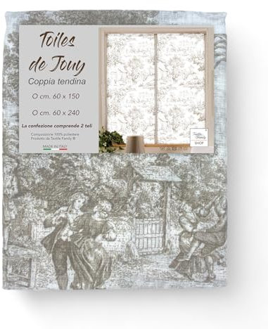 Tex family Coppia TENDINA a vetro TOILES DE JOUY Beige larga cm. 60 da Finestra e da Porta - COPPIA (2 TELI) CM. 60X240