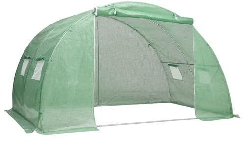 Gecheer Serre à tunnel verte, serre de jardin, 8 m², 2 x 4 x 2 m, serre grande, serre de terrasse, serre avec fondation en acier