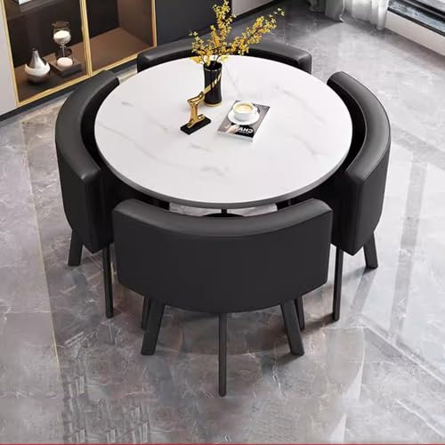 WNRLL Rundes Esstisch-Set mit Stühlen, moderner Konferenztisch und 4 Stühle-Set, Empfangstisch- und Stuhl-Kombination, Küchentisch Set für 4 Personen für Wohnzimmer und Esszimmer,14,80X80X75CM