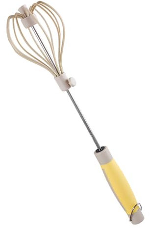 Chstarina Batidor de Huevos Semiautomático de Acero Inoxidable y Nailon, 14 Pulgadas Batidora de Empuje, Batidores de Huevos Manual, Batidor Giratorio Manual para Hornear, Batir, Espumar y Agitar