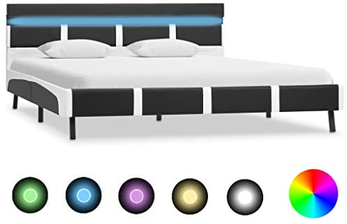 Youuihom Futon-Betten Schlafzimmer-Betten Hochbett Bettgestell Bettgestell mit LED Grau Kunstleder 140x200 cm Geeignet für Schlafzimmer, Außenbereich, Wohnung, Arbeitszimmer
