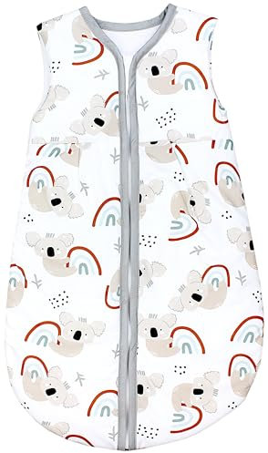 TupTam Schlafsack Baby - Wärmender Ganzjahresschlafsack 2.5 TOG, OEKO-TEX, Ärmellos, Farbe: Koala auf Regenbogen, Größe: 104-110