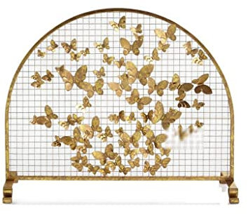 ZWDCVFGK Dekorative Schirme Kaminrost Kamin Kamin Funkenschutz Schmiedeeisen Kaminschutz Funkenschutz Abdeckung Schirm mit Netztrennwand Goldener Kamin Funkenschutz Kaminzubehör-Sets