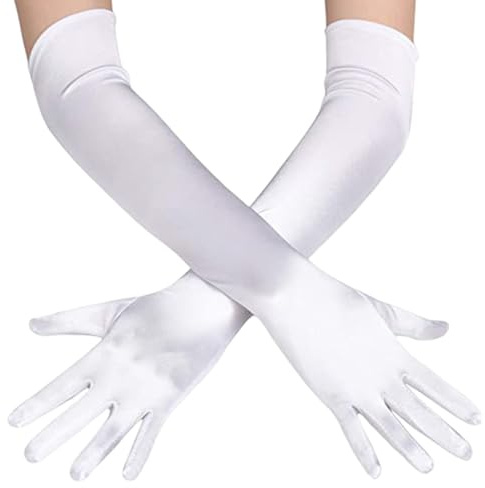 BPTZYLN 1 Pair White Satin Elbow Length Gloves - Evening Opera Prom Princess Graduation Party Gloves