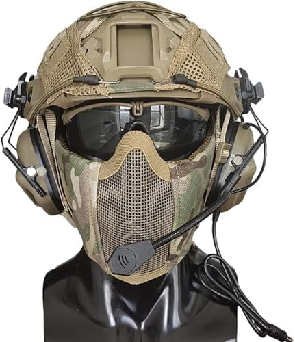 ycahowa Mit Geräuschreduzierendem Kopfhörer, Faltbarer Halbmaske, Camouflage-Helmbezug, Schutzbrille, Metall-L4G24 Und NVG-Modell Eines Schnellen Taktischen Air Gun-Paintball-Helms.(B Max)