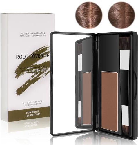 Polvere Capelli, 8g Polvere per Attaccatura, Correttore per la Radice, Uso per Riempire I Capelli Diradati, Polvere per Capelli Donna, Lunga Tenuta e Impermeabile (Marrone Scuro)