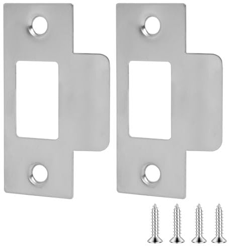 Door Strike Plate for Internal Doors 2Pcs Door Latch Plate with 4Pcs Matching Screws Stainless Steel 70*40.3mm Door Latches for Mortice Lock Tubular Latch Door Frame Door Jamb Reinforcement (Silver)