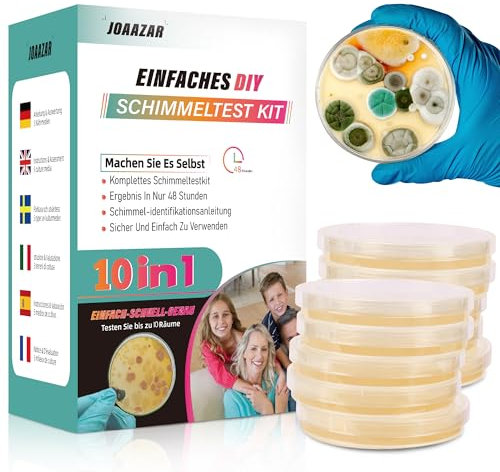 Schimmeltest Kit für ZuHause - Schimmelpilz Test für 10 Räume - Schimmelpilz Schnelltest Raumluft Kit für die Luftqualität in Innenräumen - Inklusive Identifikationsleitfaden & Anleitung
