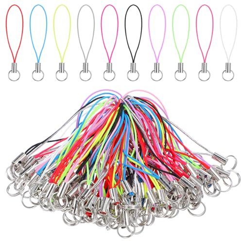 Lusofie 200PCS Phone Charm String, 10 Colors Detachable Ring Strap, Phone Charm Strap Making Kit for Cellphone USB Keychain DIY for Men and Women