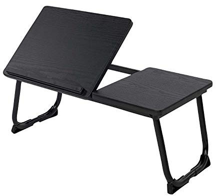 FurnitureR Bett-Tablett, Laptop-Tisch, klappbar mit höhenverstellbarem Frühstückstablett, Lapdesk für Sofa, Arbeit, Studium, Lesen, Schreiben, MDF & Stahl, 65 x 30 x 29-47 cm, Schwarz