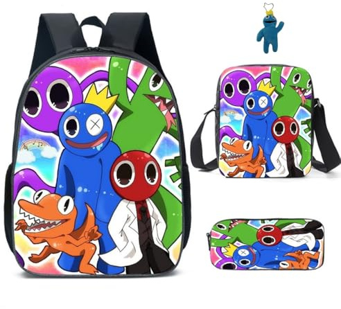 Lot de 3 sacs à dos arc-en-ciel avec porte-clés, 40,6 cm imprimé en 3D, sac à déjeuner haute capacité, cartable pour garçon et fille.
