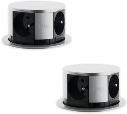 Lot de 2 blocs multiprises Inox encastrables compact - bureau ou cuisine Inox - Otio