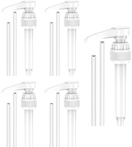YMTWSRY 5 Stück Dosierpumpe Sirupspender, Pumpspender für 500ml und 1000ml Flaschen Wiederverwendbar Sirup Spender für Pumpflasche Weiß Sirup Pumpspender mit 5 Langen und 5 Kurzen Schläuchen