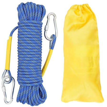 Gangying 10mm Corda da Arrampicata 60m Corda per Arrampicata Statica Sicurezza con 2 Moschettone ad Alta Resistenza Carico di Rottura: 1500kg per Alpinismo Fuga Strumenti Salvavita
