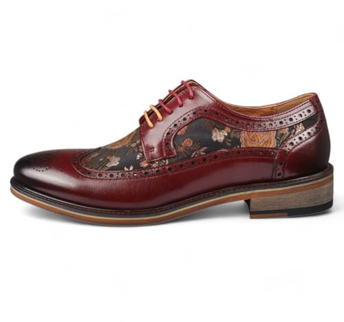Infinity Leather Weinrote Herren-Brogue-Schuhe aus Leder mit Blumenmuster - Ross