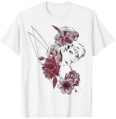 Disney Peter Pan Fée Clochette Aquarelle Portrait Floral T-Shirt