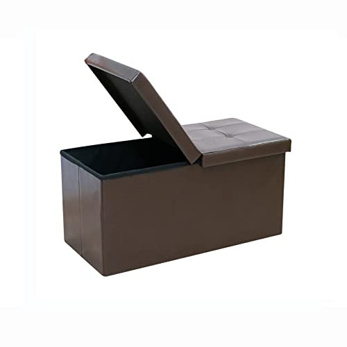 Bonlife Folding Ottoman Large Storage Box with Flipping Lid Footstool for Living Room Kids Toy Box Window Seat with Storage Brown 76.5x38x38cm