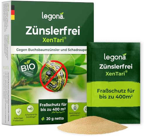 Legona® Xentari Zünslerfrei & Raupenfrei Buchsbaumzünsler Spritzmittel | Biologische Bekämpfung vom Zünsler, Kohlweißling & Frostspanner | 2x20g einfach zu dosieren | Nicht bienengefährlich