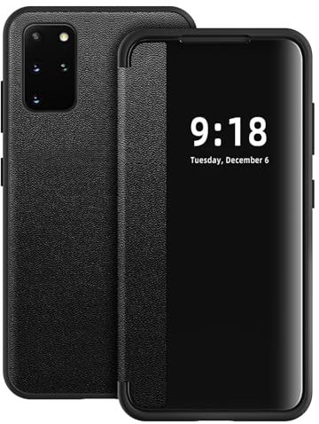 Hülle für Samsung Galaxy S20 Plus Handyhülle S View Galaxy S20+ Plus Flip Case Stoßfest Kratzfest Tasche Flip Schutzhülle für Samsung S20 Plus, Durchscheinend View Silikon Bumper Handyhülle (Schwarz)