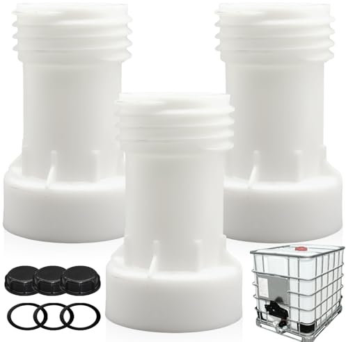 Asfrode 3er set S60x6 IBC Verlängerung Distanzstück Adapter mit Abdeckung, IBC Tank Zubehör Grobgewinde, IBC Container Zubehör, Distanzstück Verlängerung S60x6 Adapter, 1000 Liter Wassertank Zubehör