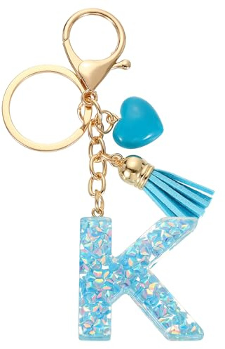 sourcing map Initial Letter Keychains, Resin Cute Heart Tassel Pendant Accessory for Women, Alphabet Key Ring for Purse Handbag Backpack