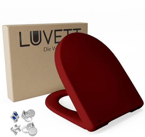 LUVETT D140 WC-Sitz D-Form SoftClose TakeOff Bordeaux Rot Absenkautomatik | Duroplast WC-Sitz w D-Form. SoftClose Absenkautomatik, TakeOff Abnahme & stabiles 2-in-1 Befestigungsset. Made in EU.