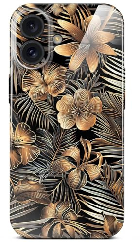 ONEFLOW Flower Cover für iPhone 16 Hülle in Floral Optik, Blumen Designer Case Handy Schutzhülle mit Kameraschutz, Hardcase dünne Handyhülle Blumenmuster, Gold Schwarz