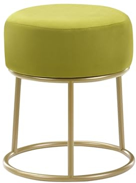 Beliani Round Velvet Footstool Metal Gold Base Pouffe Glam Lime Green Delco