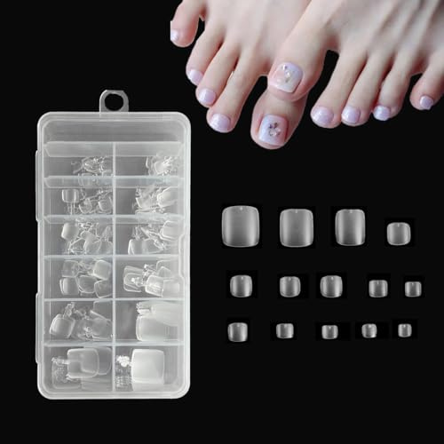 Auriselle 120 pièces 12 tailles Set d'ongles artificiels pour les pieds Ongles Ajustement naturel et homogène Mat Plus fins Faciles à poser et à retirer Durables Sains Au quotidien Pour les fêtes