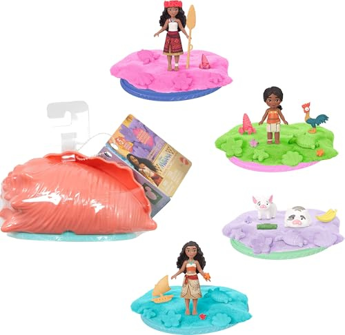 Mattel Disney Moana Surprise Small Doll or Animal Figures with Shell Playset, Moldable Sand & 3 Accessories, Inspired by Movie (Characters May Vary), JJV38
