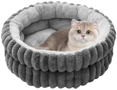 BAIFULAI Katzenbett flauschig, Katzenbetten, weiches rundes Hundebett, katzenschlafplatz, Waschbares, Angstlösendes, Rutschfester Unterseite, Katzen Bett auch für kleine Hunde - Grau (50x50x10cm)
