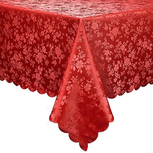 Smiry Rectangle Table Cloth, Waterproof Heavy Duty Vinyl Tablecloths, Wipeable Washable Table Cover for Kitchen and Dining Room (Red, 60 X 140)
